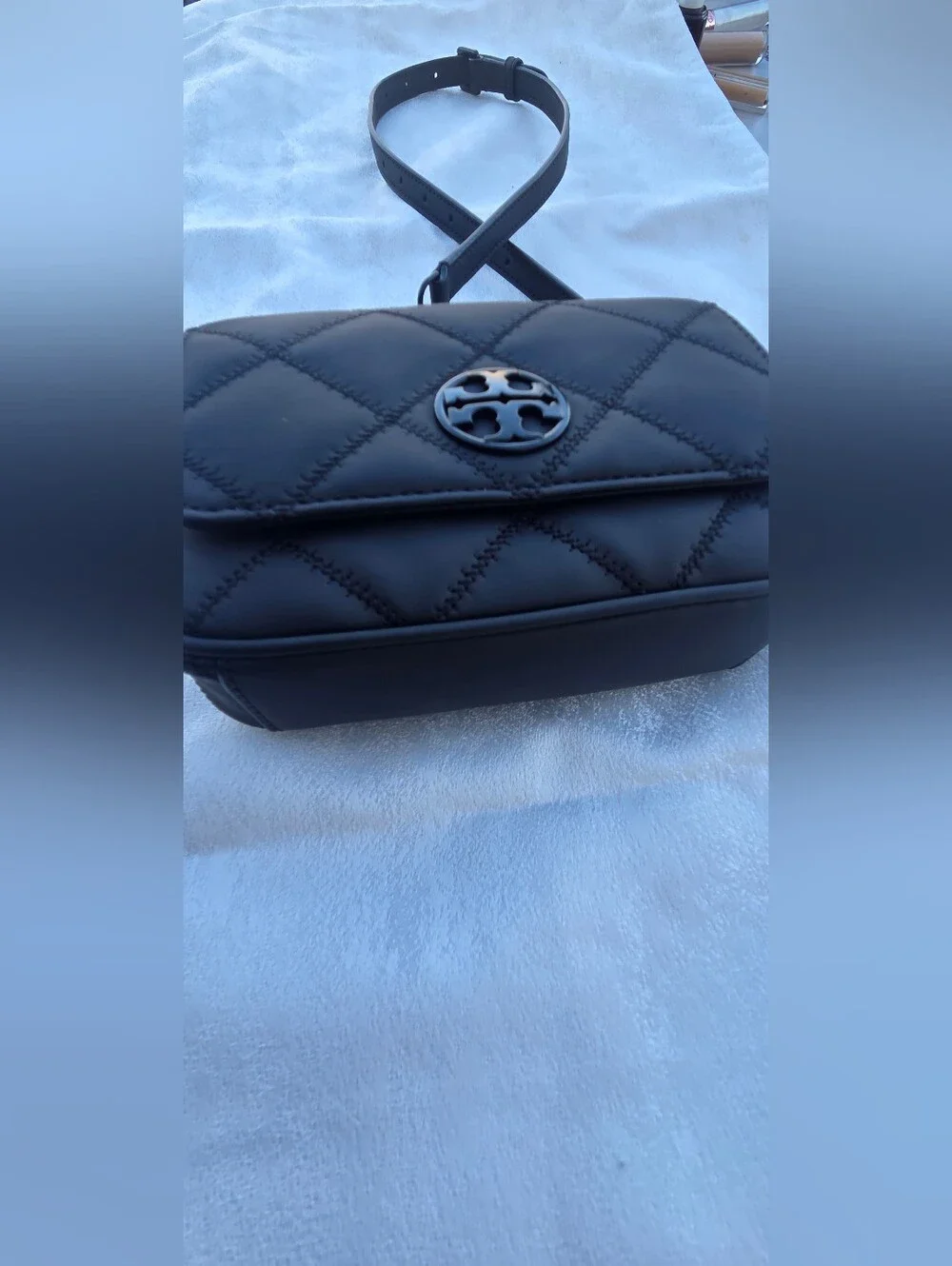 Tory Burch Black Quilted Logo Crossbody Bag